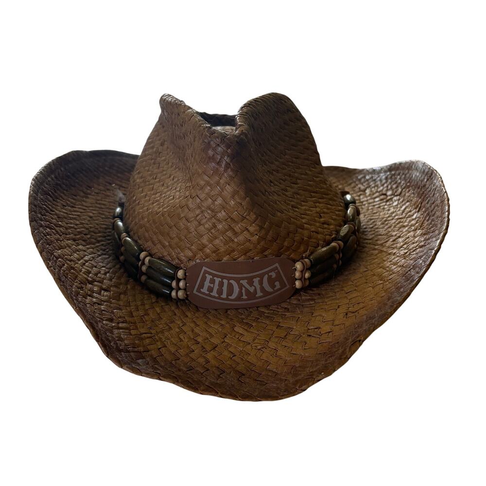 Harley-Davidson Straw Cowboy Hat HDMC Bead Embellishment Women Y2K Country Paper